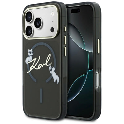 Husa Karl Lagerfeld pentru iPhone 17 Pro 6,3" IML Choupettes Karl Script Logo Magsafe Negru