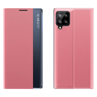 Husa Sleep Bookcase Type cu Smart Window pentru Samsung Galaxy A22 4G Roz