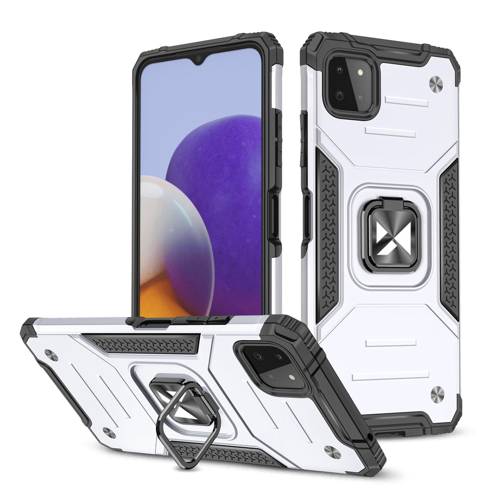 Husa Wozinsky Ring Armor Kickstand Tough Rugged Cover pentru Samsung Galaxy A22 4G Argintiu