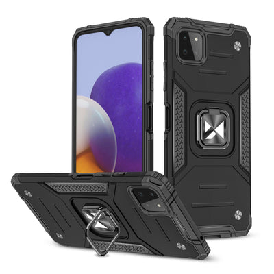 Husa Wozinsky Ring Armor Kickstand Tough Rugged Cover pentru Samsung Galaxy A22 4G Negru
