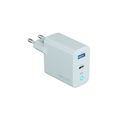 Incarcator Forever Gan PD QC 1x Usb-c 1x USB 45W Argintiu