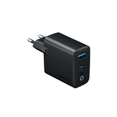 Incarcator Forever Gan PD QC 1x Usb-c 1x USB 45W Gri inchis