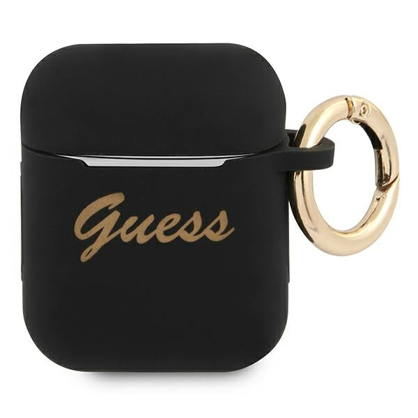 Husa Guess AirPods Cover Negru/Negru Silicone Vintage Script