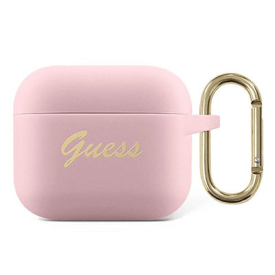 Husa Guess AirPods 3 Cover Roz/Roz Silicone Vintage Script