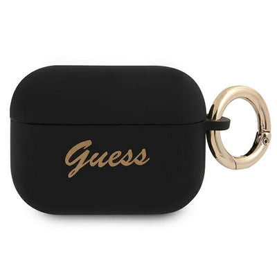 Husa Guess Guapsssk AirPods Pro Cover Negru/Negru Silicone Vintage Script