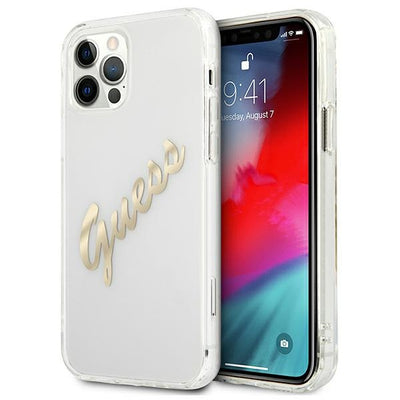 Husa Guess iPhone 12/12 Pro 6.1" Transparent Hardcase Vintage Script Auriu