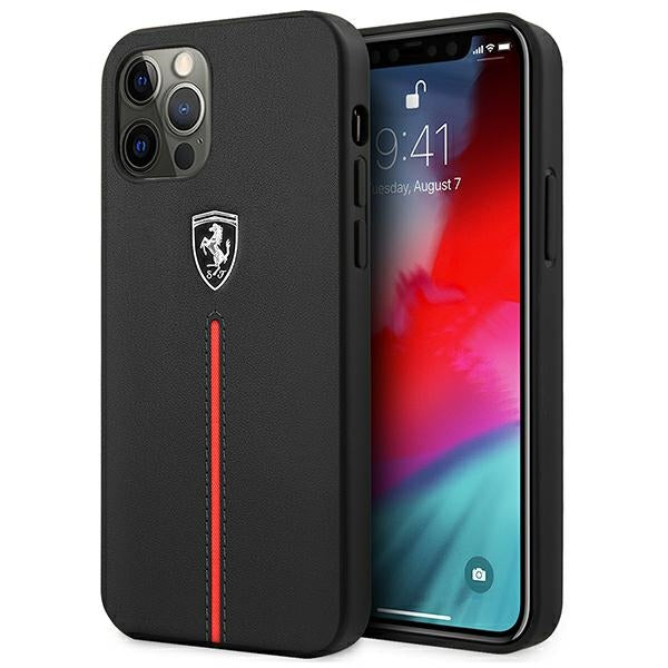 Husa Ferrari Feomshcp12lbk iPhone 12 Pro Max Negru/Negru Hardcase Off Track Leather Nylon Stripe