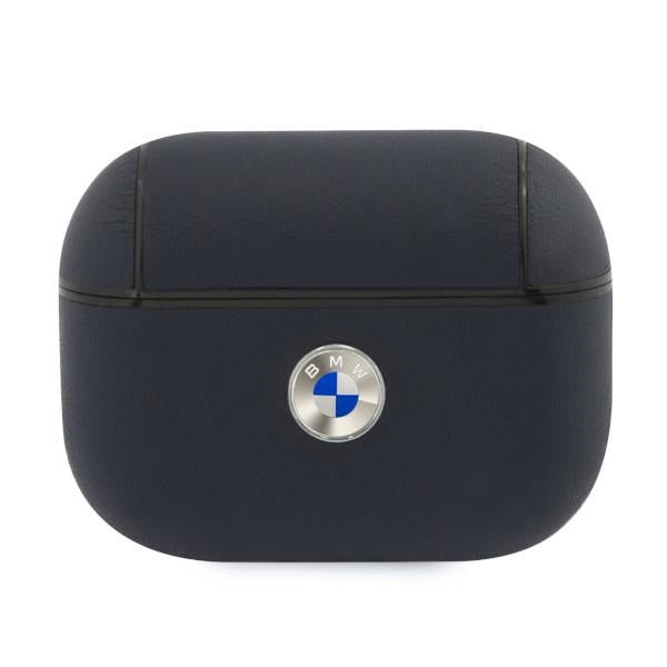Husa BMW Genuine Leather Argintiu Logo AirPods Pro - Bleumarin