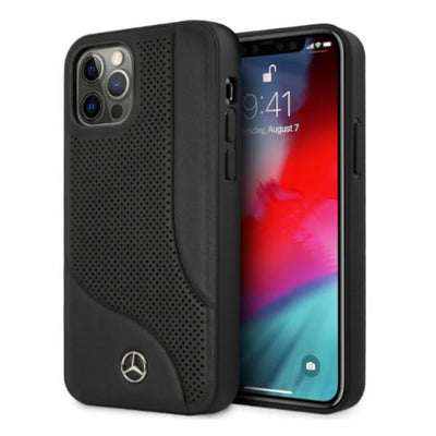 Husa Mercedes Leather Perforated Area pentru iPhone 12 Pro Max - Negru