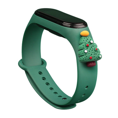Curea Xmas pentru Xiaomi Mi Band 3 / 4 Christmas Silicone Bracelet cu Christmas Tree - Verde inchis
