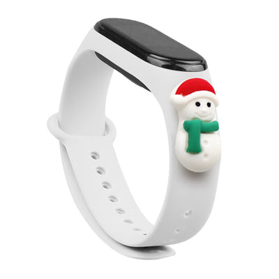 Curea Xmas pentru Xiaomi Mi Band 3 / 4 Christmas Silicone Bracelet cu Snowman - Alb