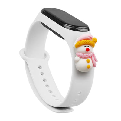 Curea Xmas pentru Xiaomi Mi Band 3 / 4 Christmas Silicone Bracelet cu Snowman - Alb