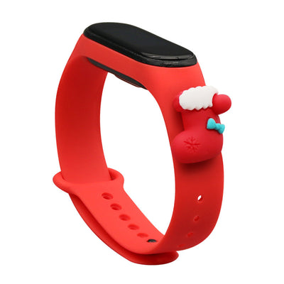 Curea Xmas pentru Xiaomi Mi Band 3 / 4 Christmas Silicone Bracelet cu Sock - Rosu