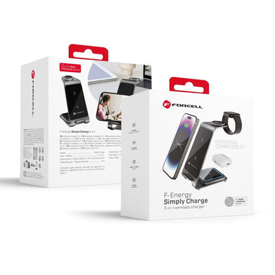 Incarcator wireless Forcell F-energy 3in1 Simply Charge Aluminium Compatible cu Apple Watch si Samsung Watch Gri