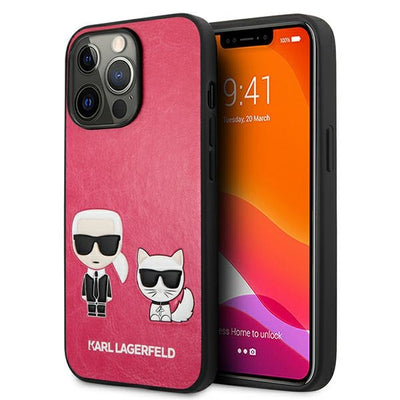 Husa Karl Lagerfeld Ikonik Karl&Choupette pentru iPhone 13 Pro / iPhone 13 - Fuchsia