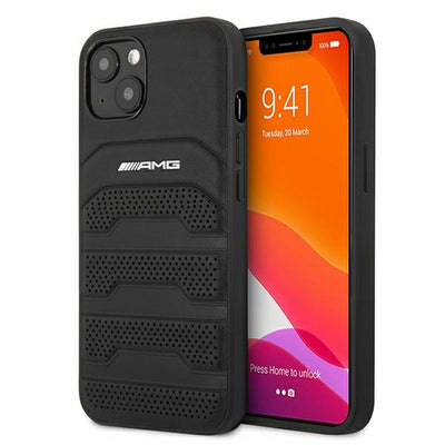 Husa AMG Leather Debossed Lines pentru iPhone 13 Mini - Negru
