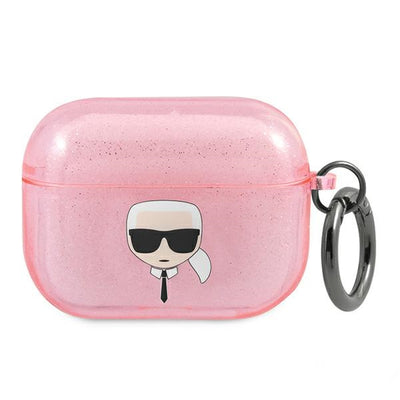 Husa Karl Lagerfeld Glitter Karl's Head pentru AirPods Pro - Roz