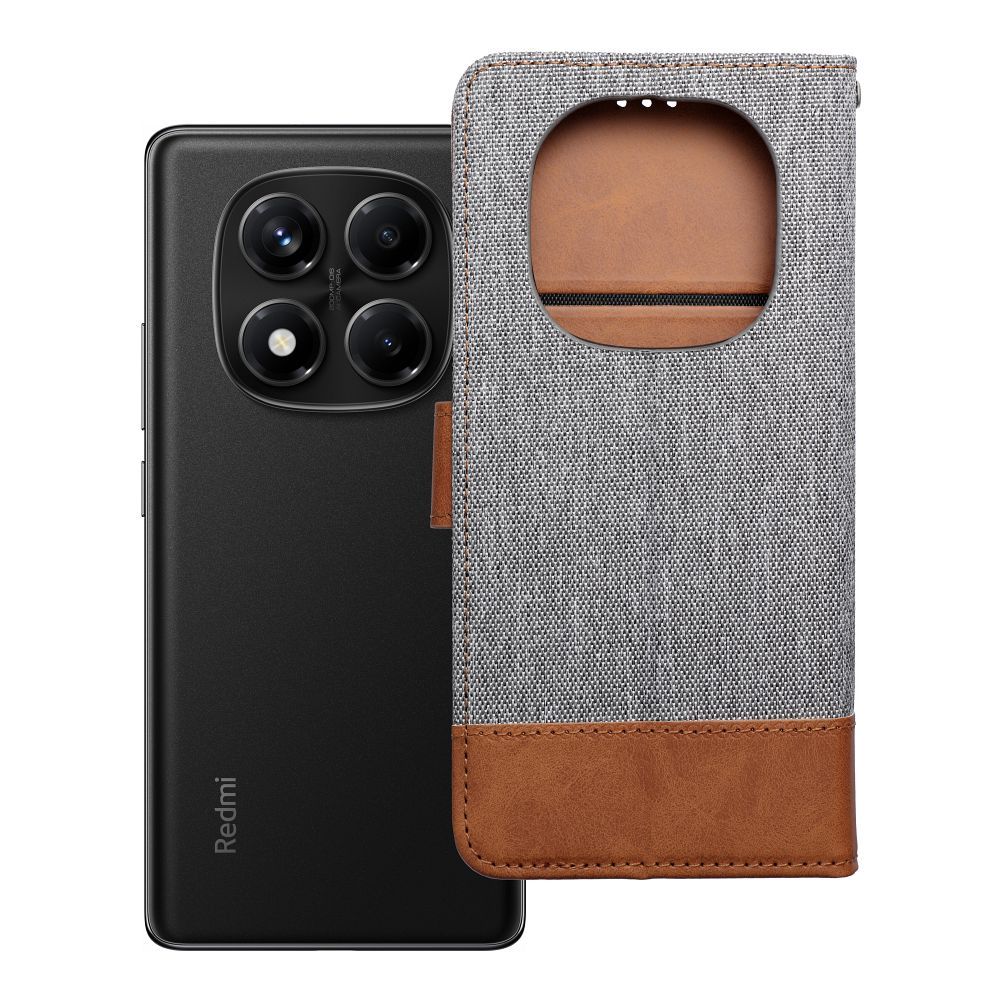 Husa Jeans Book Flip pentru Xiaomi Redmi Note 14 PRO 4G Gri