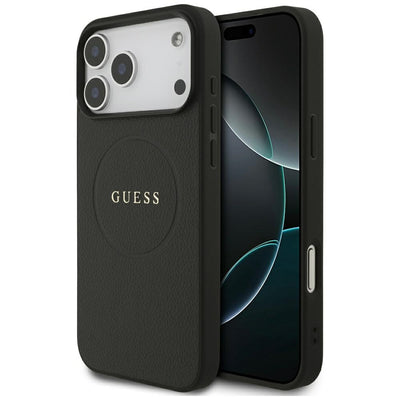 Husa Guess Grained Auriu Ring Magsafe pentru iPhone 18 Pro Max / 17 Pro Max Negru
