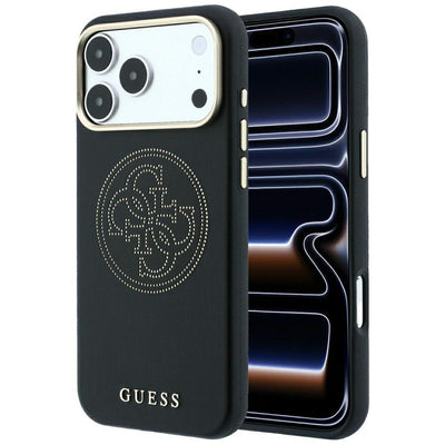 Husa Guess Perforated 4G Auriu Logo Magsafe pentru iPhone 18 Pro / 17 Pro Negru