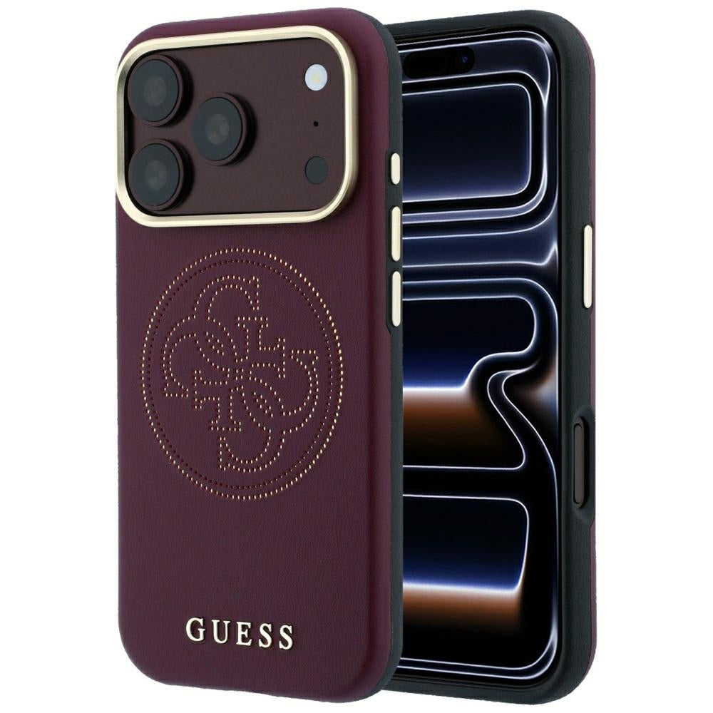 Husa Guess Perforated 4G Auriu Logo Magsafe pentru iPhone 18 Pro Max / 17 Pro Max Burgundy