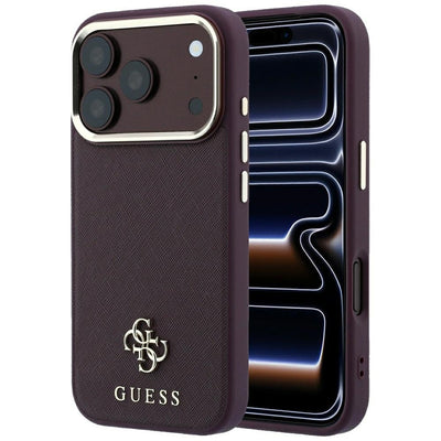 Husa Guess Saffiano Small 4G & Classic Logo Magsafe pentru iPhone 18 Pro / 17 Pro Burgundy