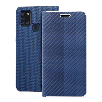 Husa Luna Book Carbon Flip pentru Samsung A21s Albastru