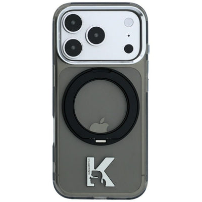 Husa Karl Lagerfeld IML Ring Stand 360 Kameo Metal Magsafe pentru iPhone 18 Pro / 17 Pro Negru