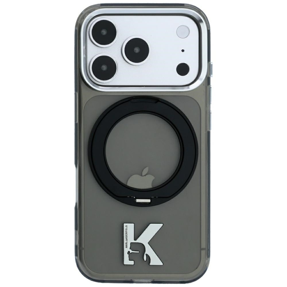Husa Karl Lagerfeld IML Ring Stand 360 Kameo Metal Magsafe pentru iPhone 18 Pro Max / 17 Pro Max Negru