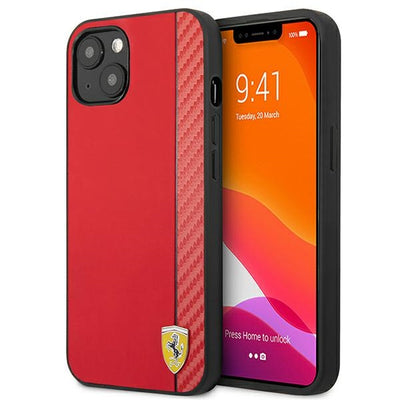 Husa Ferrari Fesaxhcp13sre iPhone 13 Mini 5.4" Rosu/Rosu Hardcase On Track Carbon Stripe