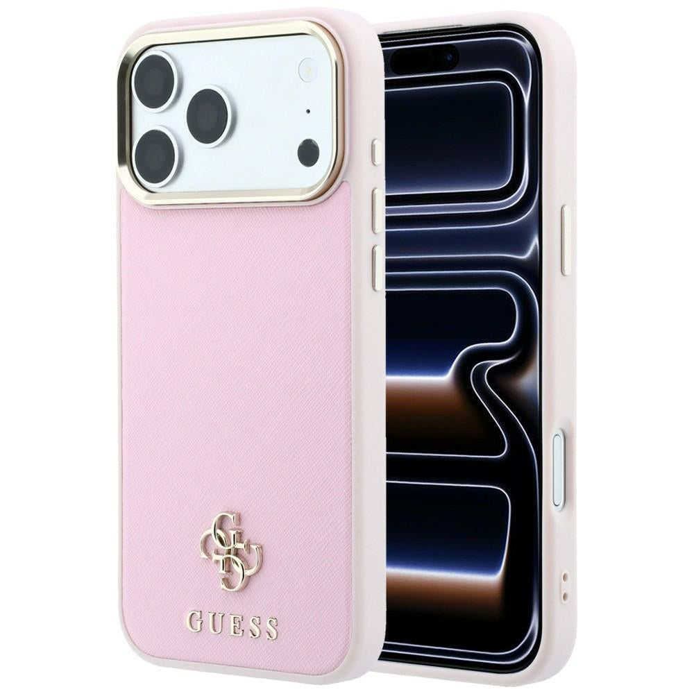 Husa Guess Saffiano Small 4G & Classic Logo Magsafe pentru iPhone 18 Pro Max / 17 Pro Max Roz