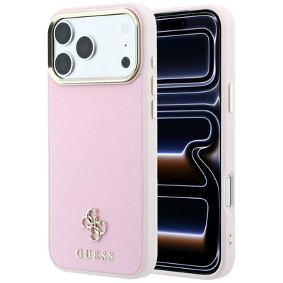 Husa Guess Saffiano Small 4G & Classic Logo Magsafe pentru iPhone 18 Pro Max / 17 Pro Max Roz