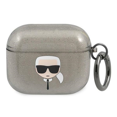 Husa Karl Lagerfeld Glitter Karl's Head pentru AirPods 3 - Negru