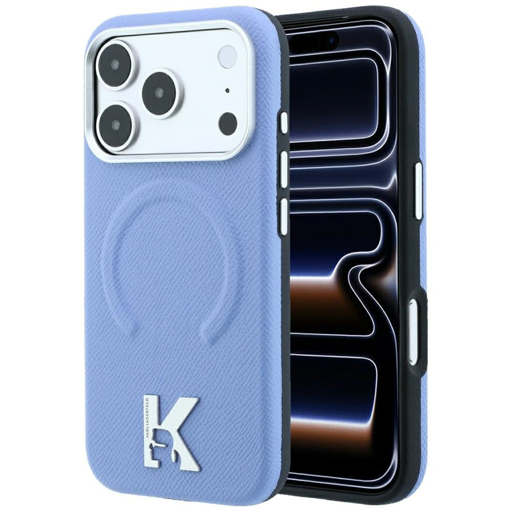 Husa Karl Lagerfeld Grained Embossed Ring & Kameo Logo Magsafe pentru iPhone 18 Pro / 17 Pro Albastru