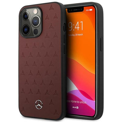 Husa Mercedes iPhone 13 Pro / 13 6,1" Rosu Hardcase Leather Stars Pattern