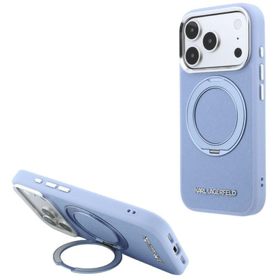 Husa Karl Lagerfeld Ring Stand 360 Saffiano Classic Logo Magsafe pentru iPhone 18 Pro / 17 Pro Albastru