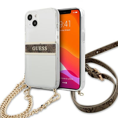 Curea Guess Guhcp13skc4gbgo iPhone 13 Mini 5.4" Transparent Hardcase 4G Maro Auriu Chain