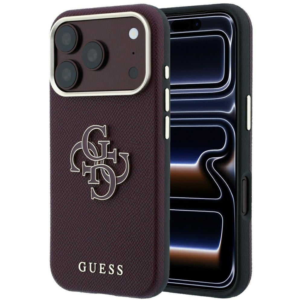 Husa Guess Grained & Big Resin Logo pentru iPhone 18 Pro / 17 Pro Burgundy