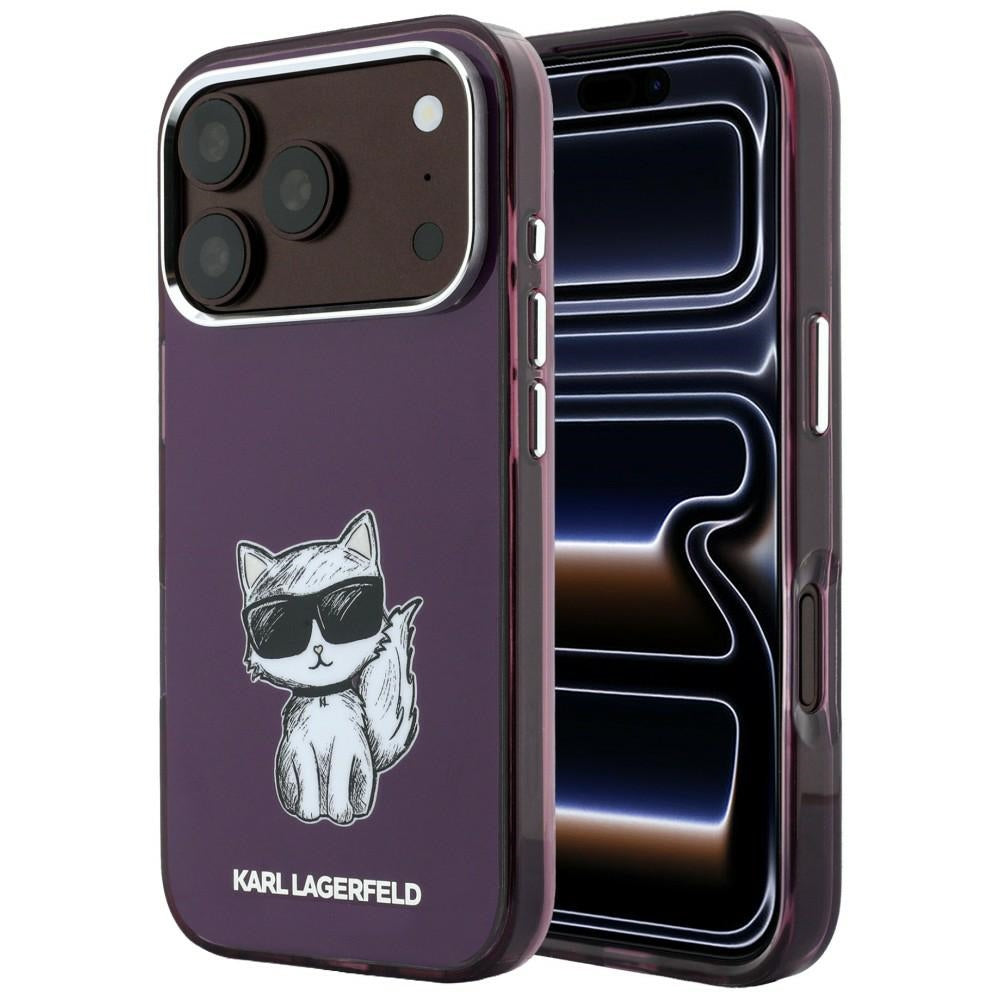 Husa Karl Lagerfeld IML Choupette Body Sketch Print Magsafe pentru iPhone 18 Pro Max / 17 Pro Max Burgundy