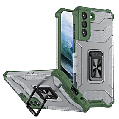 Husa Crystal Ring Tough Hybrid Cover + Magnetic Suport pentru Samsung Galaxy S22 + (S22 Plus) Verde