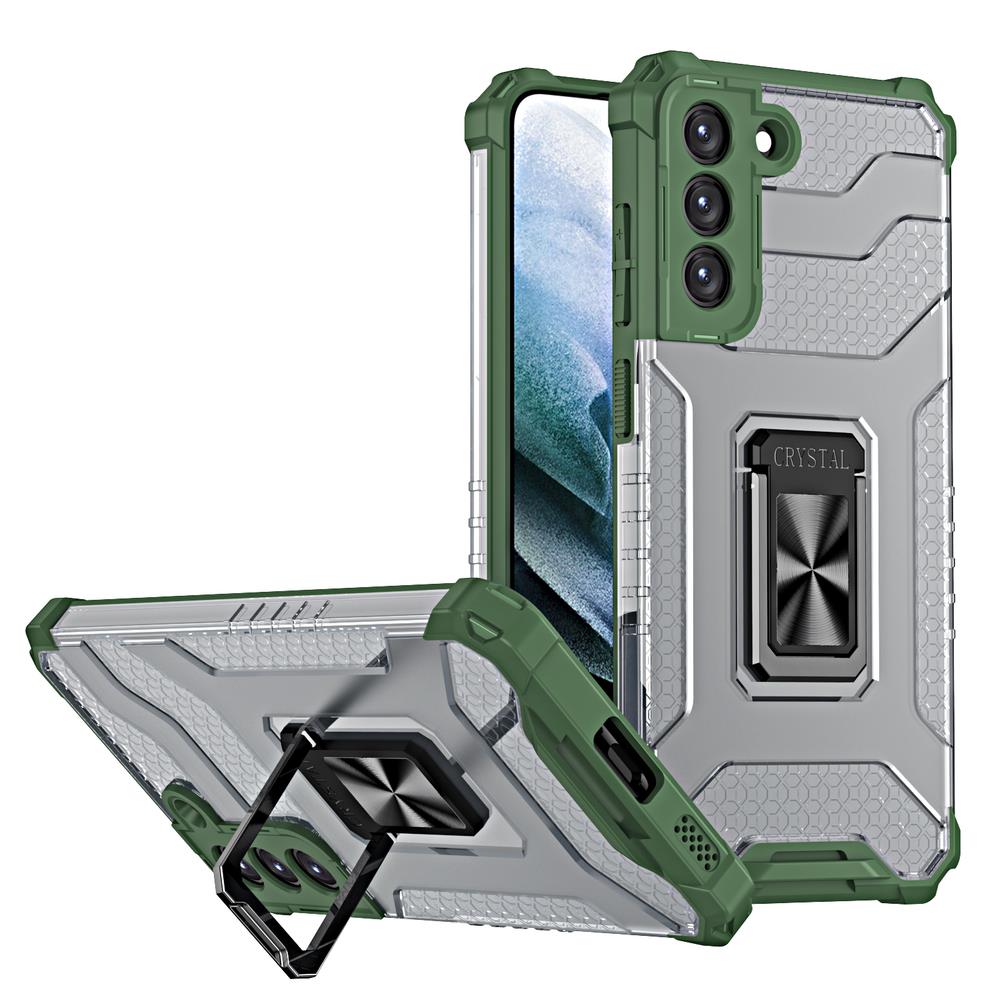 Husa Crystal Ring Tough Hybrid Cover + Magnetic Suport pentru Samsung Galaxy S22 + (S22 Plus) Verde
