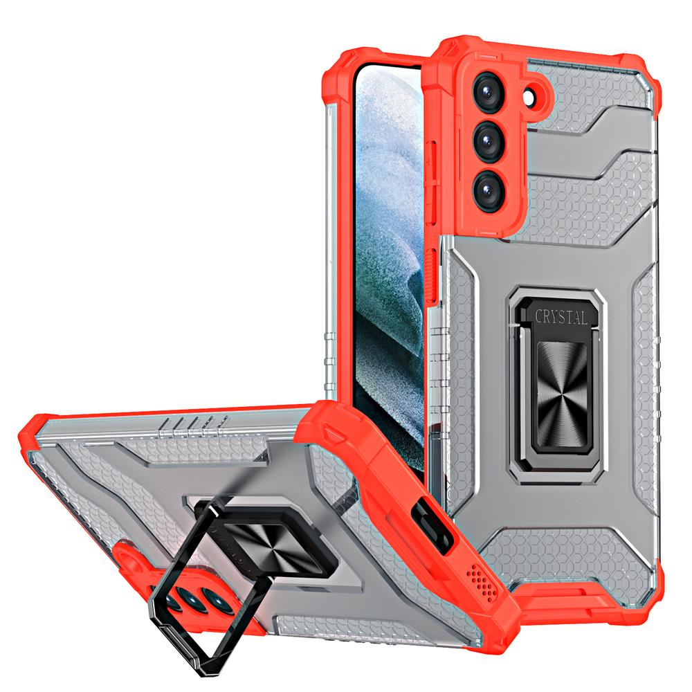 Husa Crystal Ring Tough Hybrid Cover + Magnetic Suport pentru Samsung Galaxy S22 + (S22 Plus) Rosu