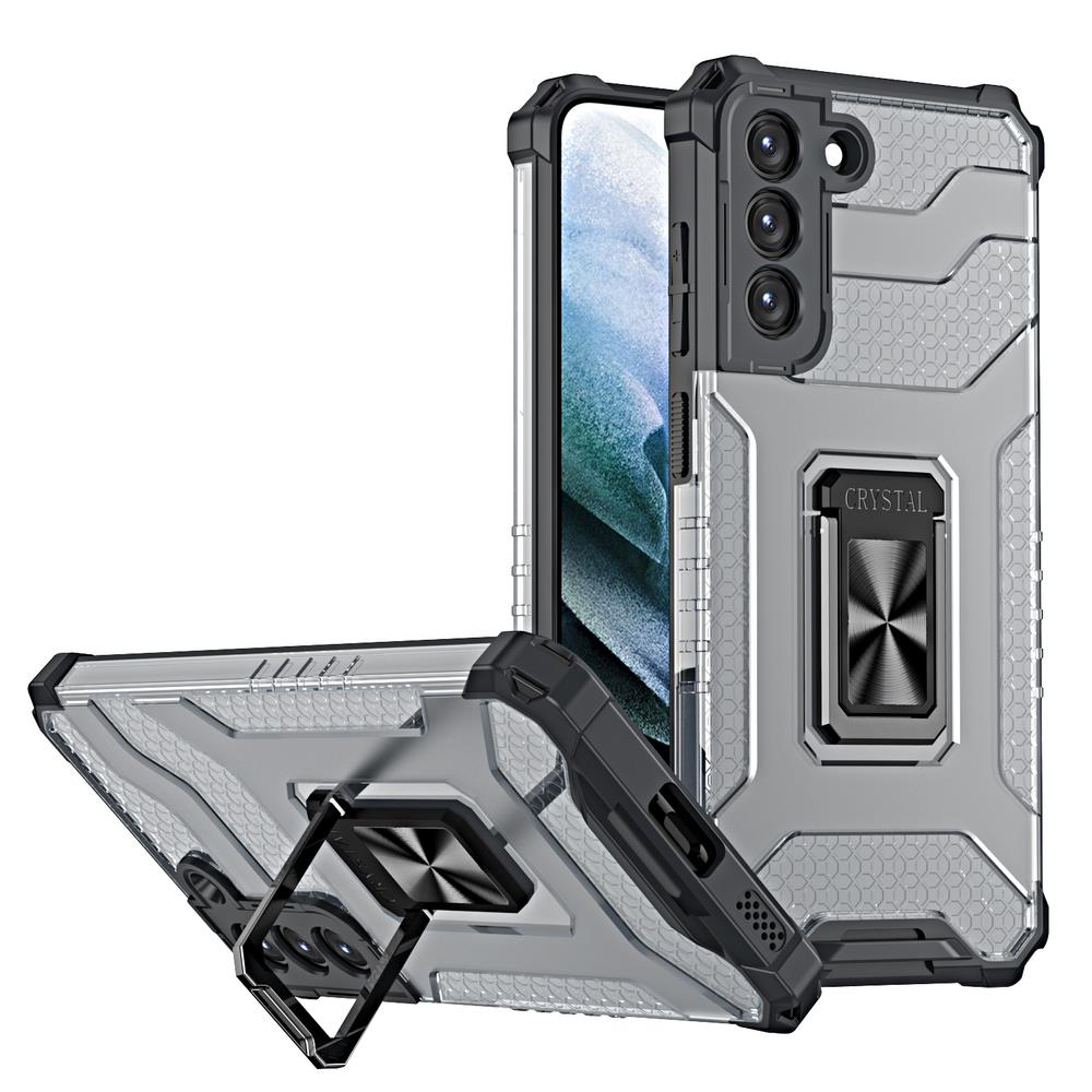 Husa Crystal Ring Tough Hybrid Cover + Magnetic Suport pentru Samsung Galaxy S22 + (S22 Plus) Negru