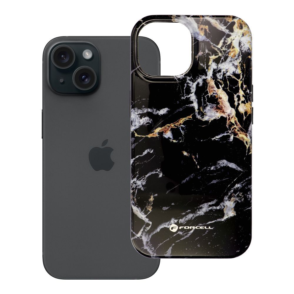 Husa Forcell pentru iPhone 15 F-protect Mirage Compatible cu Magsafe Military Drop-test Negru Marble