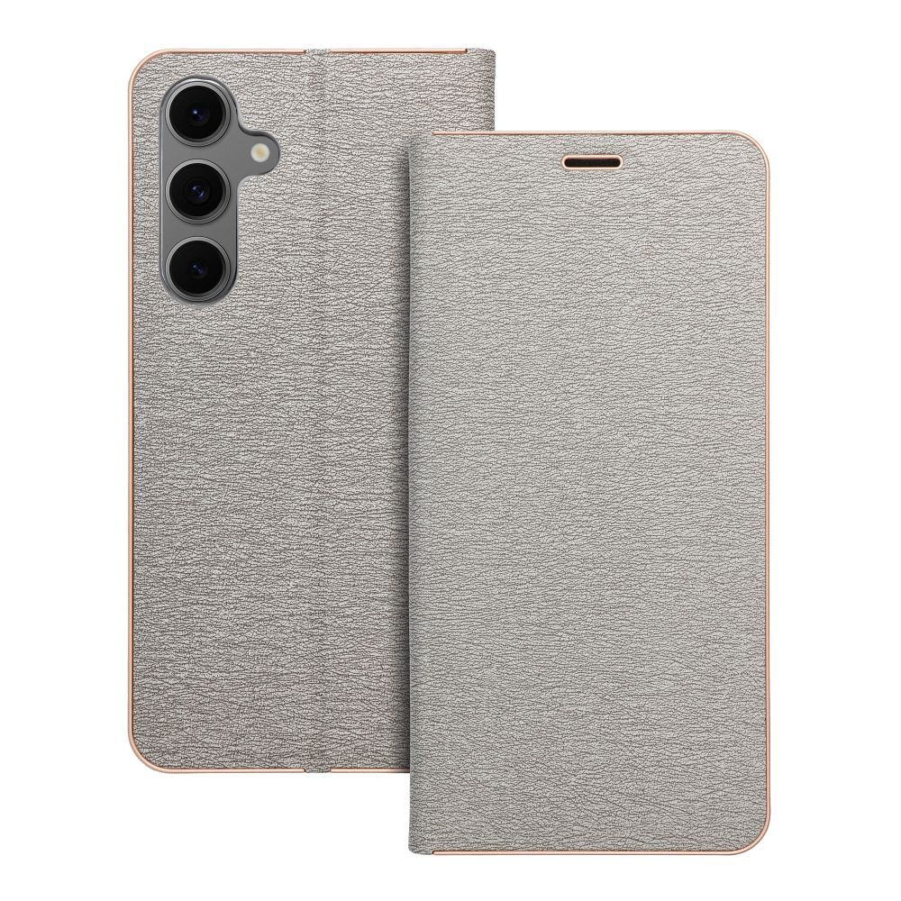 Husa Luna Book Auriu Flip pentru Samsung S24 FE Argintiu