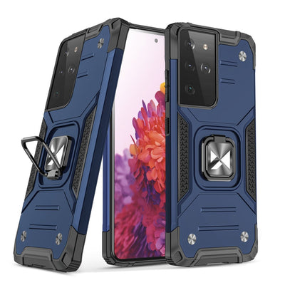 Husa Wozinsky Ring Armor Tough Hybrid Cover + Magnetic Suport pentru Samsung Galaxy S22 Ultra Albastru