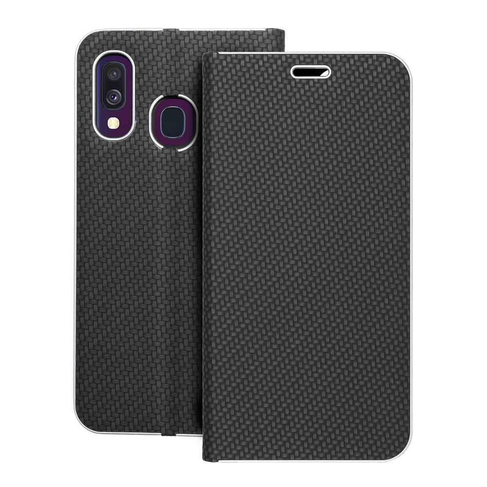 Husa Luna Book Carbon Flip pentru Samsung A40 Negru