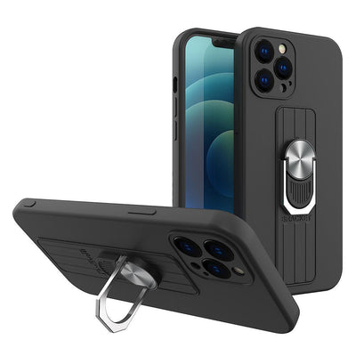Husa Ring Silicone cu Finger Grip And Base pentru Samsung Galaxy S22 + (S22 Plus) Negru