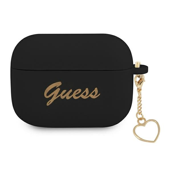 Husa Guess Guaplschsk AirPods Pro Cover Negru/Negru Silicone Charm Heart Collection
