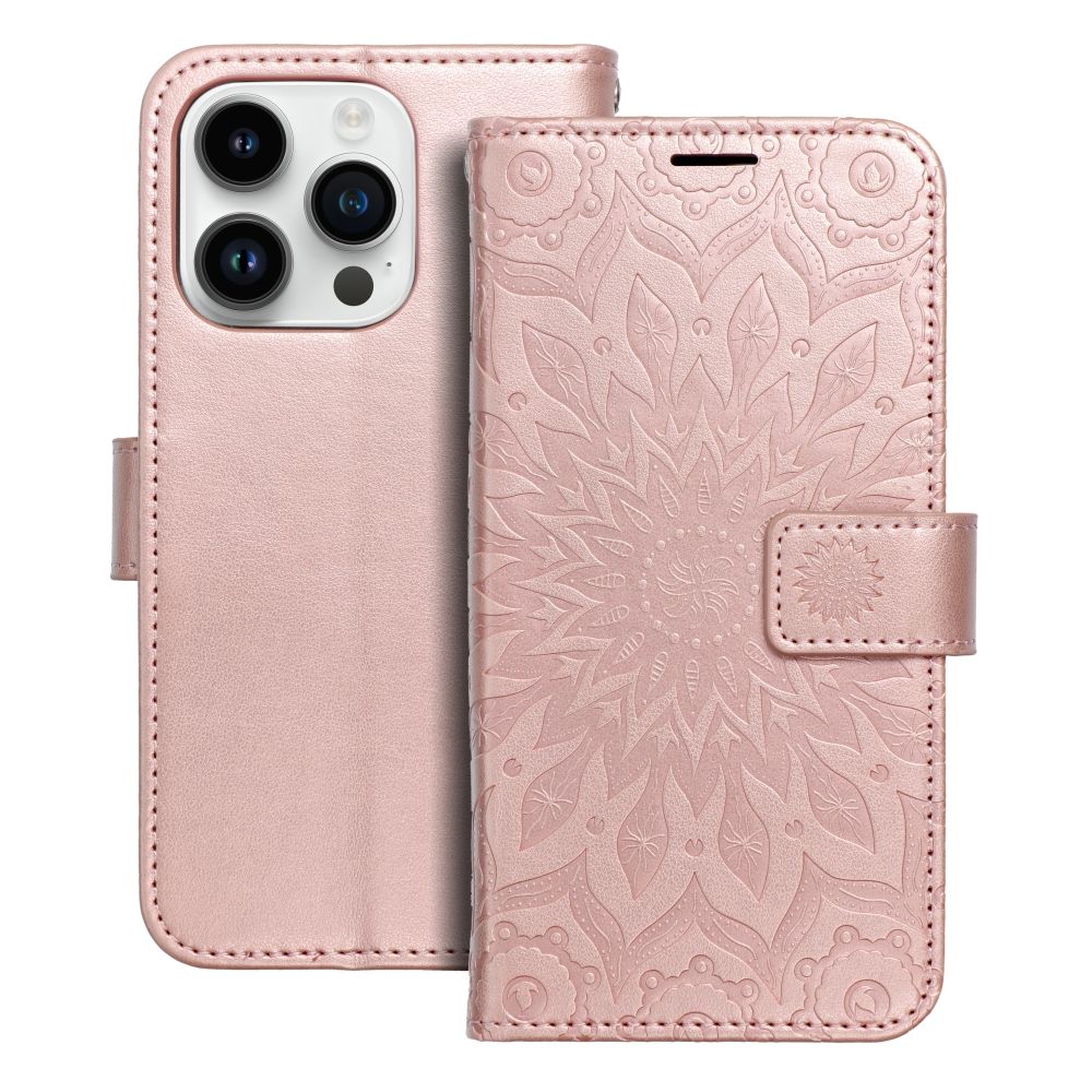 Husa Mezzo Book Flip pentru iPhone 14 PRO Mandala Roz auriu